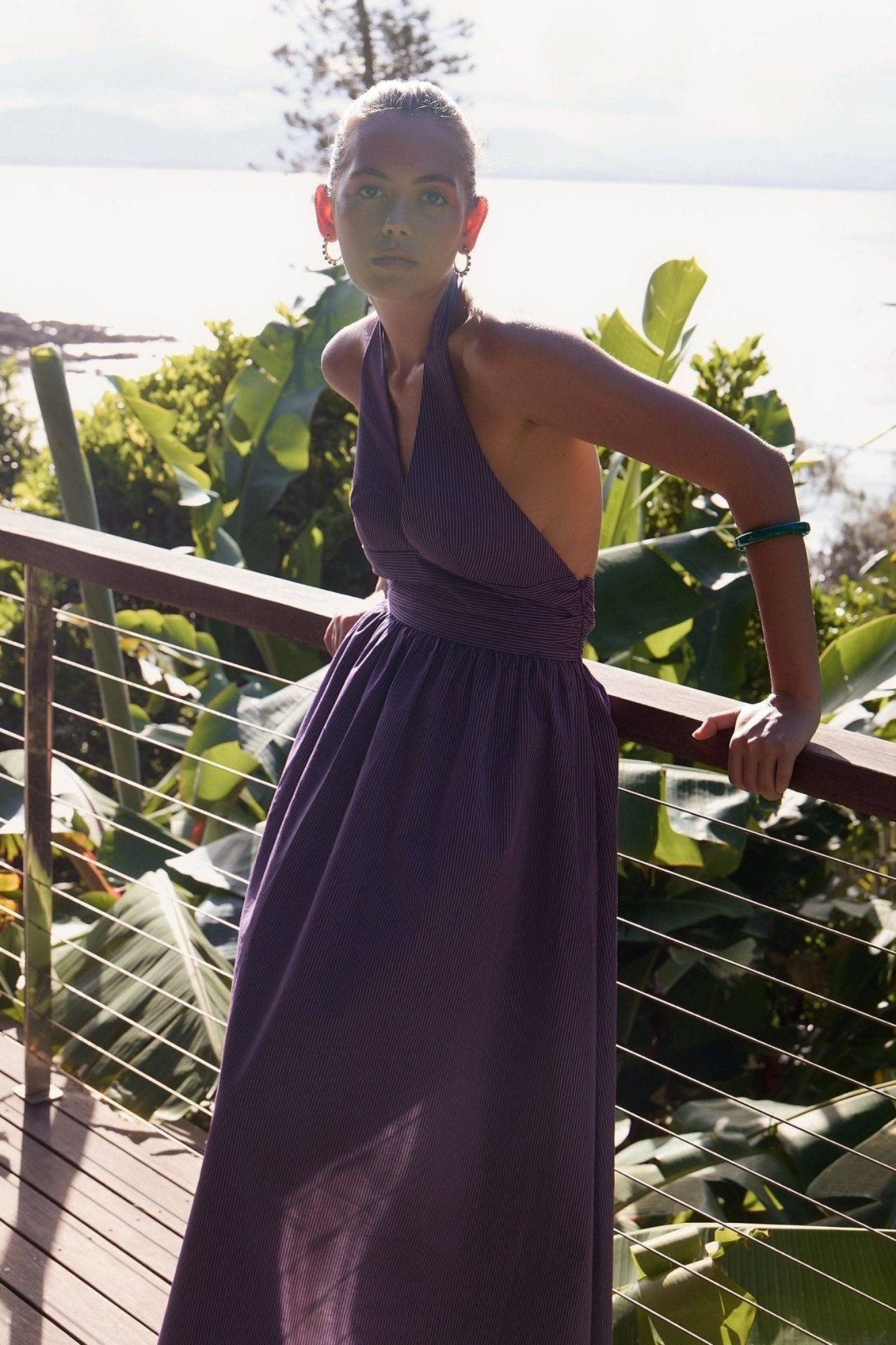 Puna Halter Dress - Purple Stripe - Zandra Stone