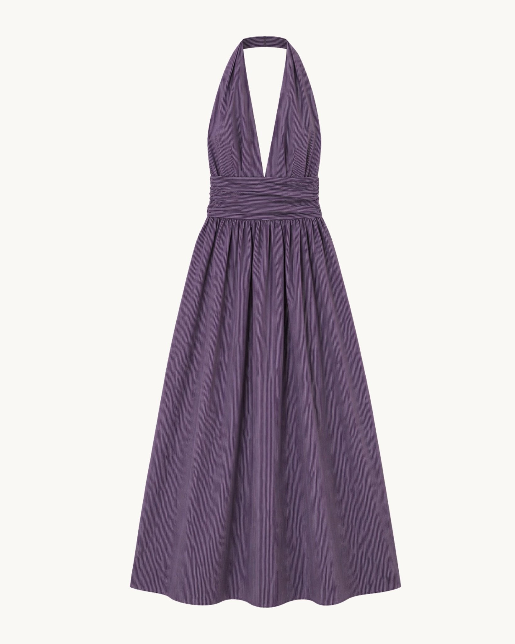 Puna Halter Dress – Purple Stripe - Zandra Stone