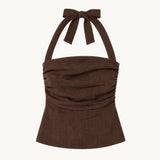 Ryder Chocolate Linen Halter Top - Zandra Stone