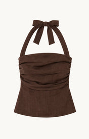 Ryder Chocolate Linen Halter Top - Zandra Stone