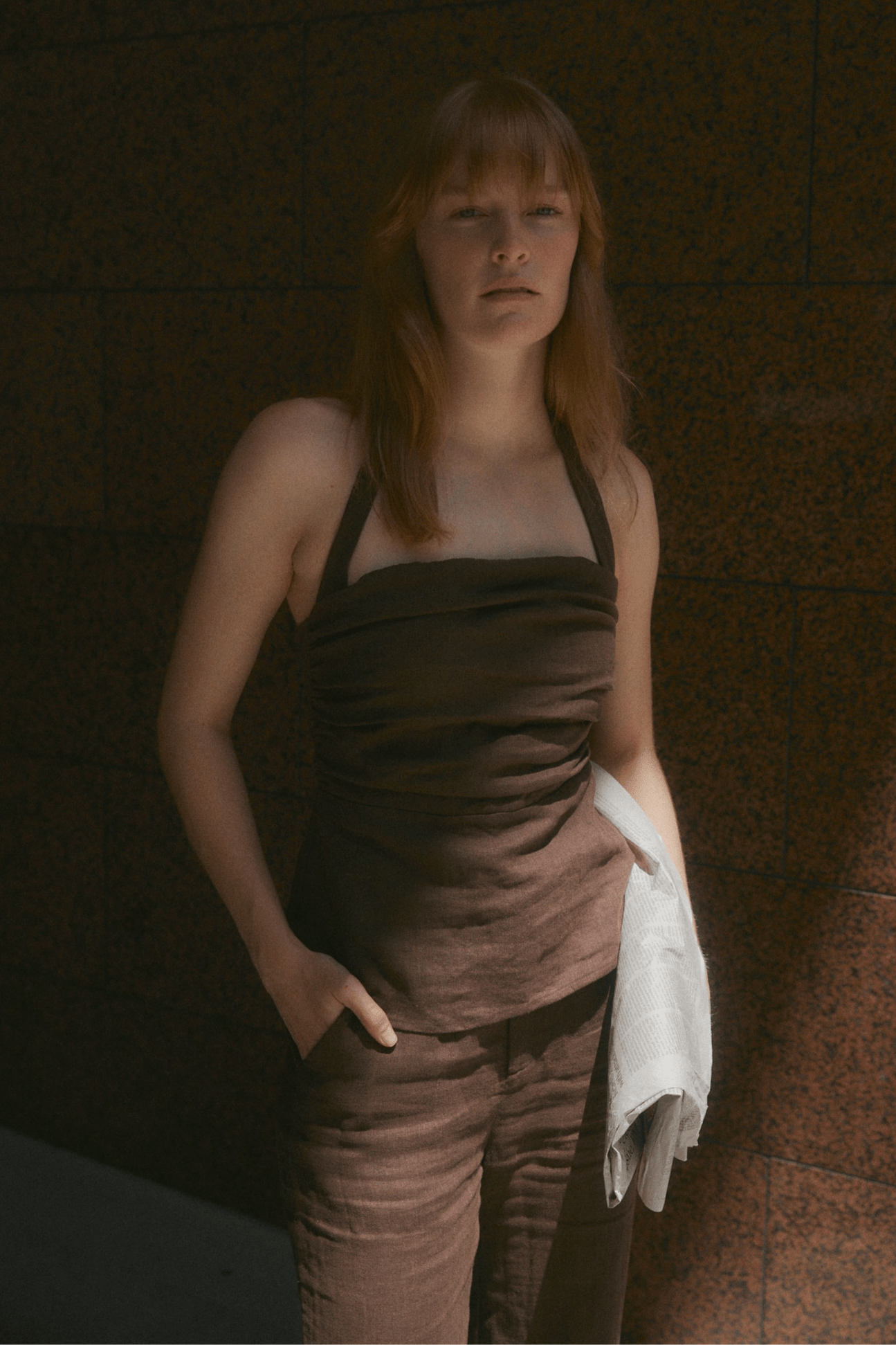 Ryder Chocolate Linen Halter Top - Zandra Stone