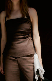 Ryder Chocolate Linen Halter Top - Zandra Stone