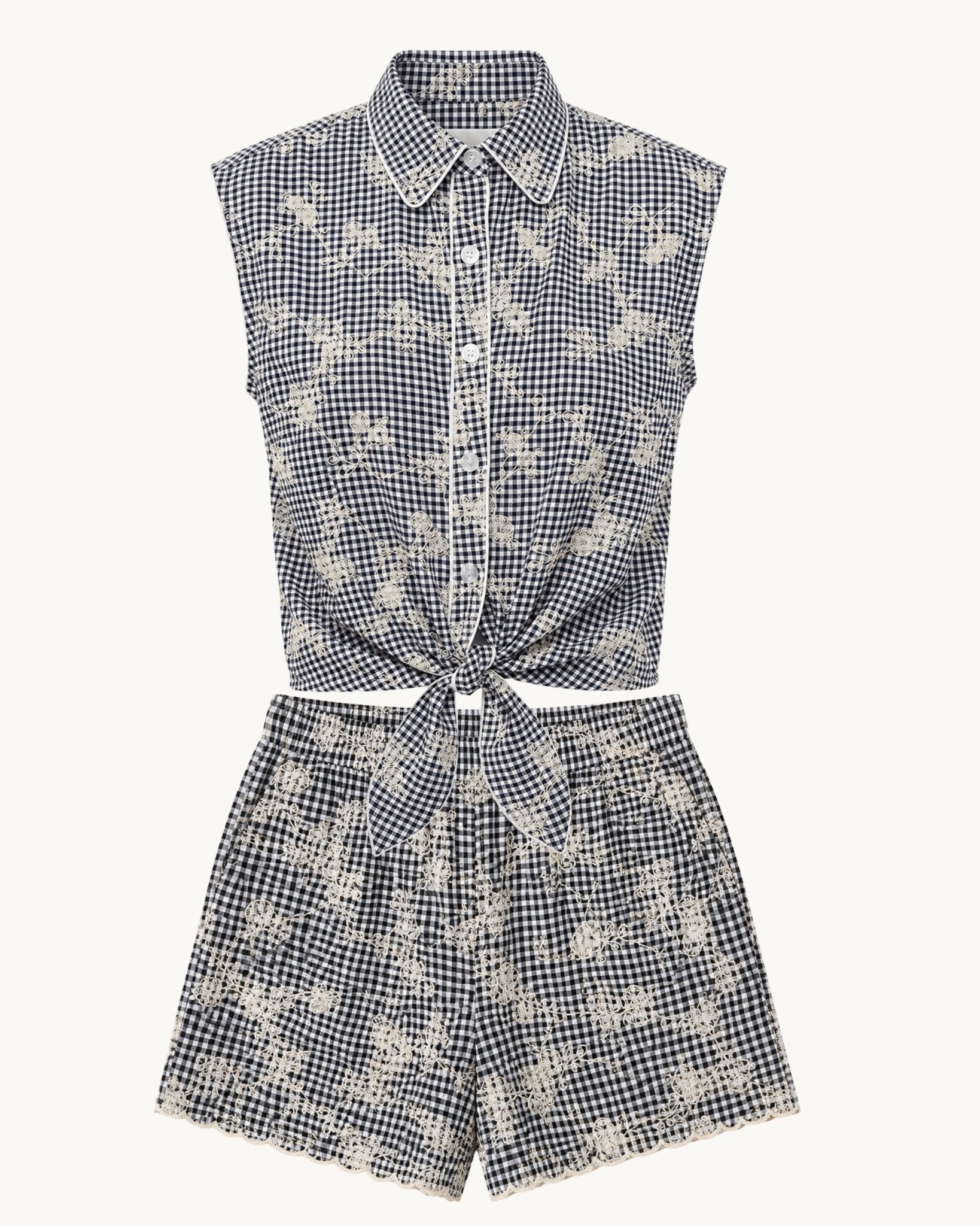 Scallop Shorts - Black/White Gingham - Zandra Stone