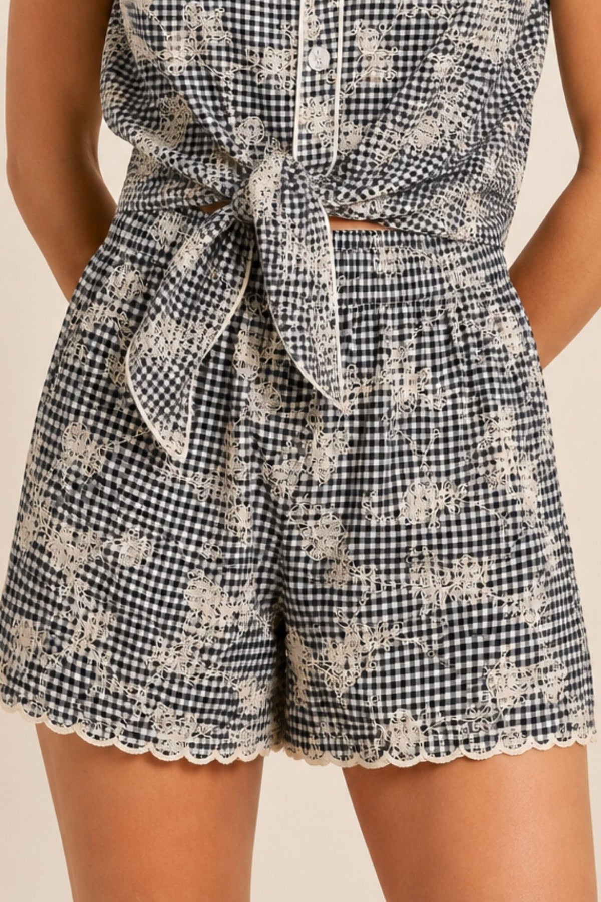 Scallop Shorts - Black/White Gingham - Zandra Stone