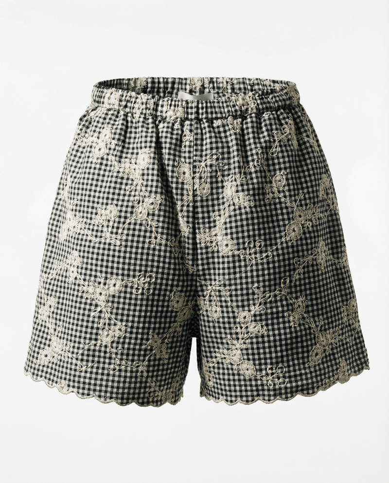 Scallop Shorts - Black/White Gingham - Zandra Stone