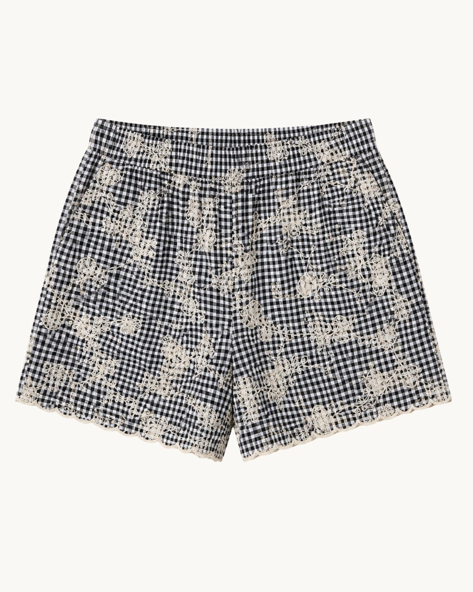 Scallop Shorts - Black/White Gingham - Zandra Stone