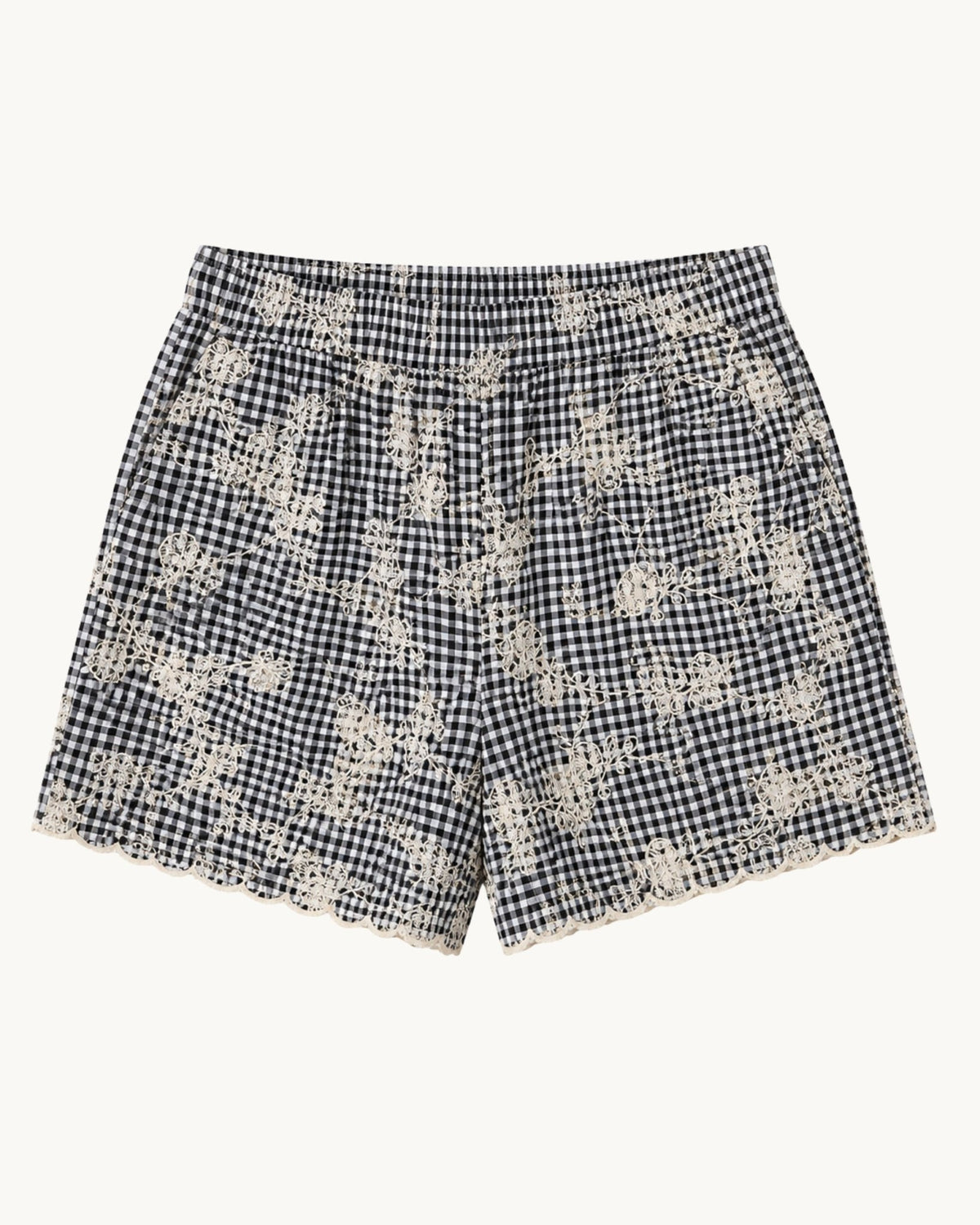 Scallop Shorts - Black/White Gingham - Zandra Stone