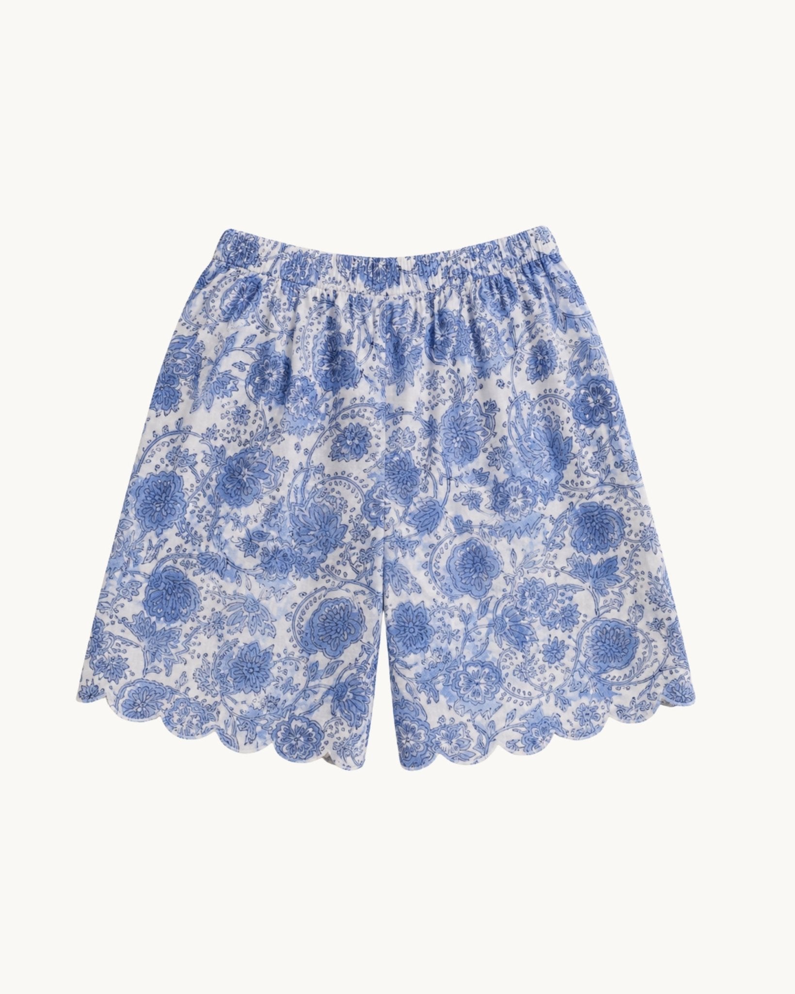 Scallop Shorts – Blue Botanical Print - Zandra Stone