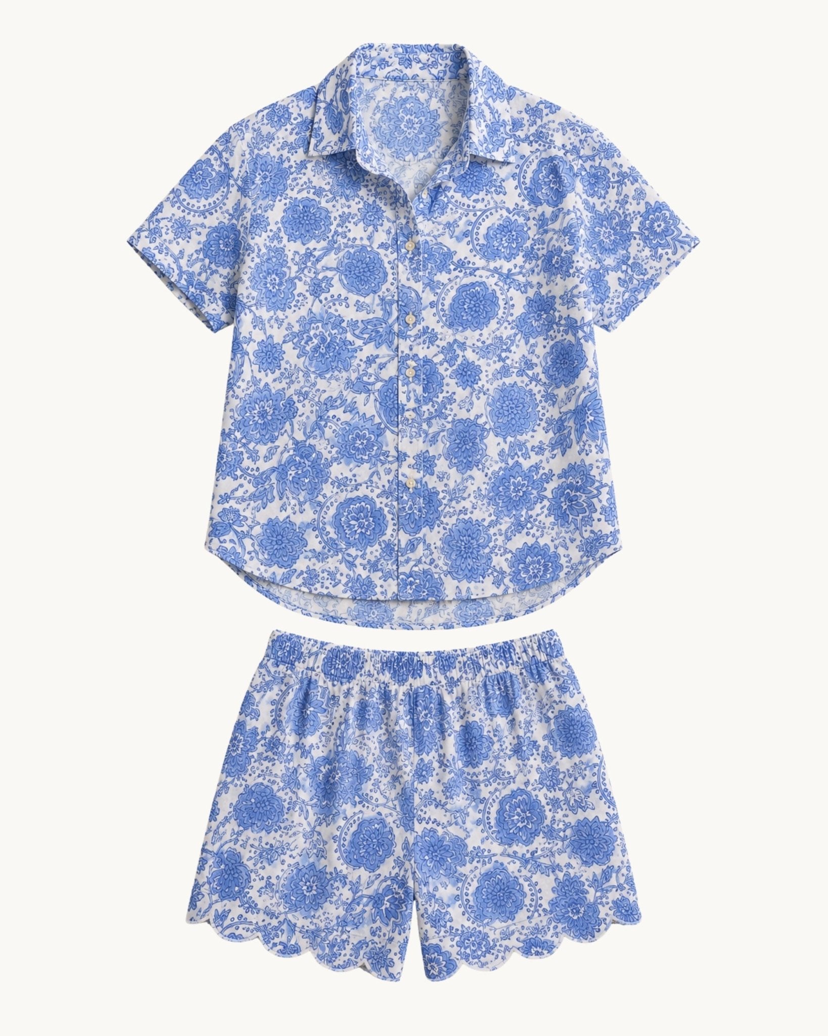 Scallop Shorts – Blue Botanical Print - Zandra Stone