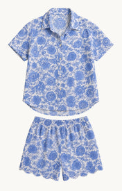 Scallop Shorts – Blue Botanical Print - Zandra Stone