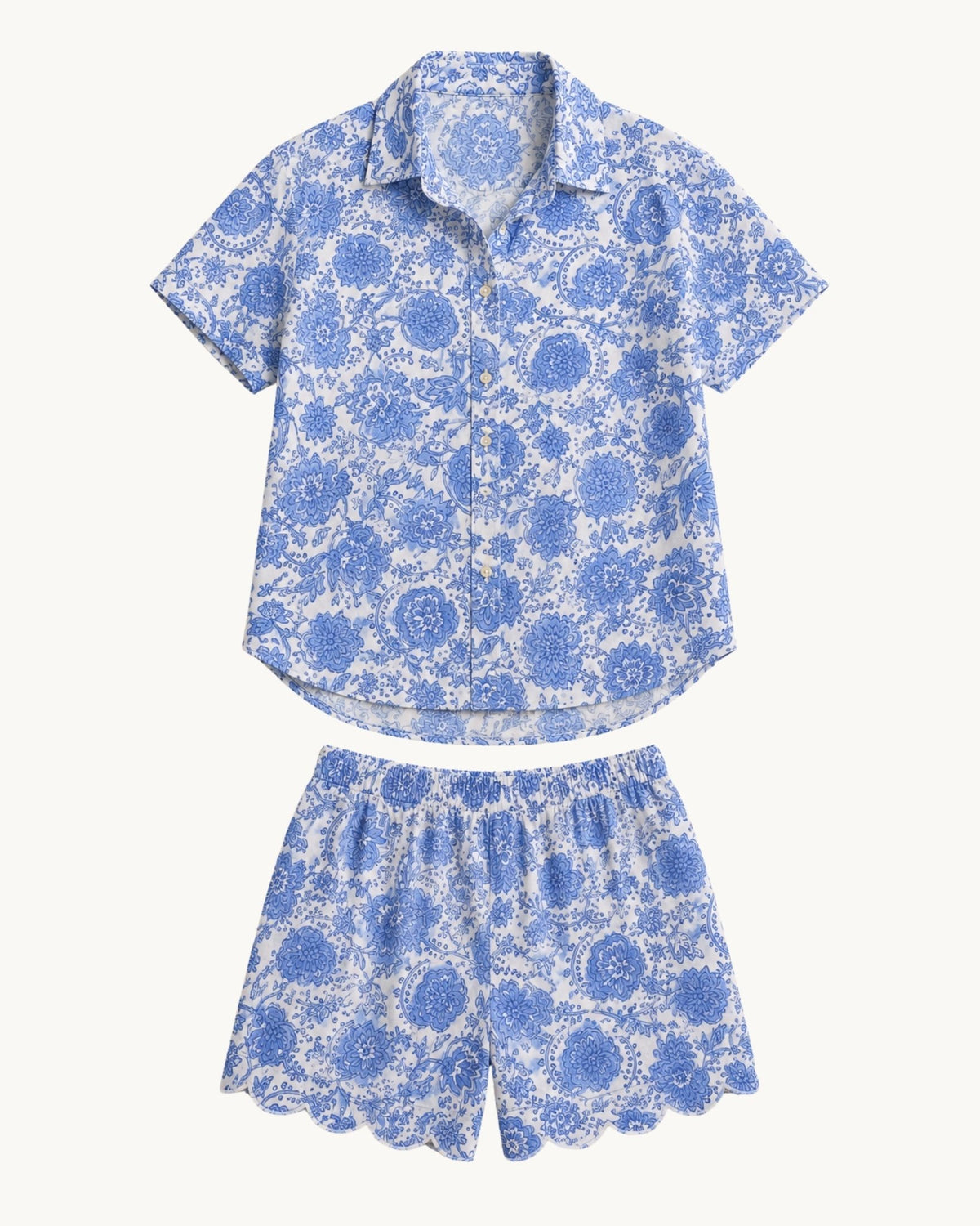 Scallop Shorts – Blue Botanical Print - Zandra Stone