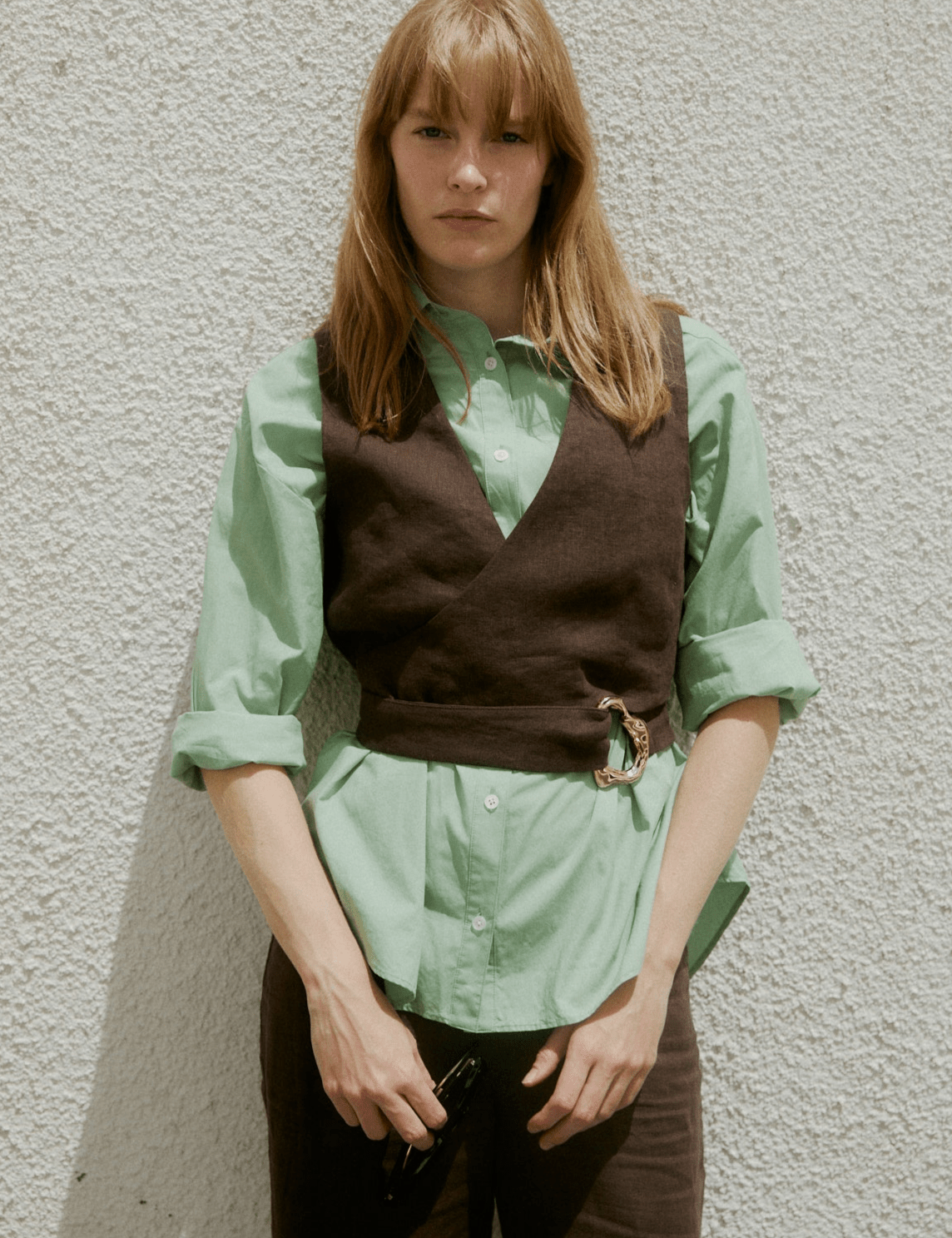 ▫︎ I LINE TULLE VEST SET DRESS ▫︎ Chocolate Linen Wrap Vest | Zandra Stone