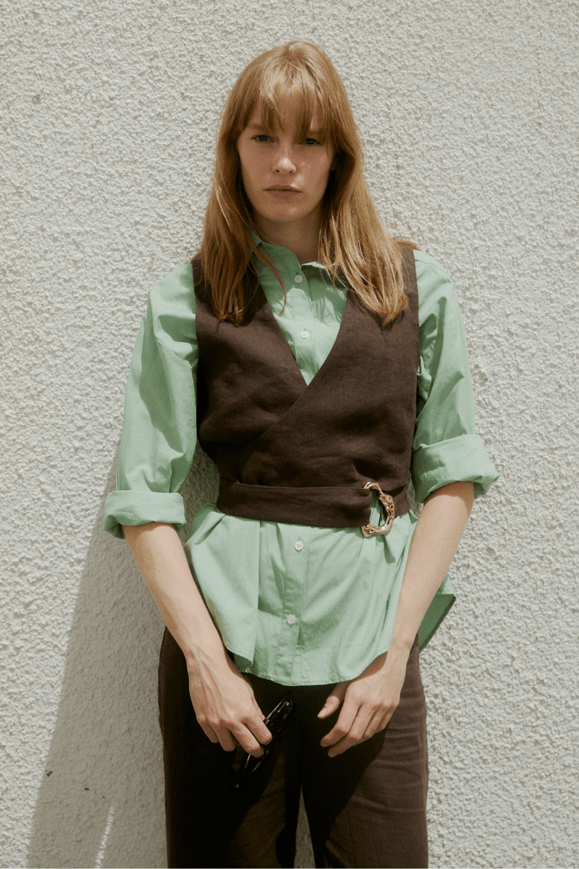Chocolate Flax Linen Tulle Wrap Vest
