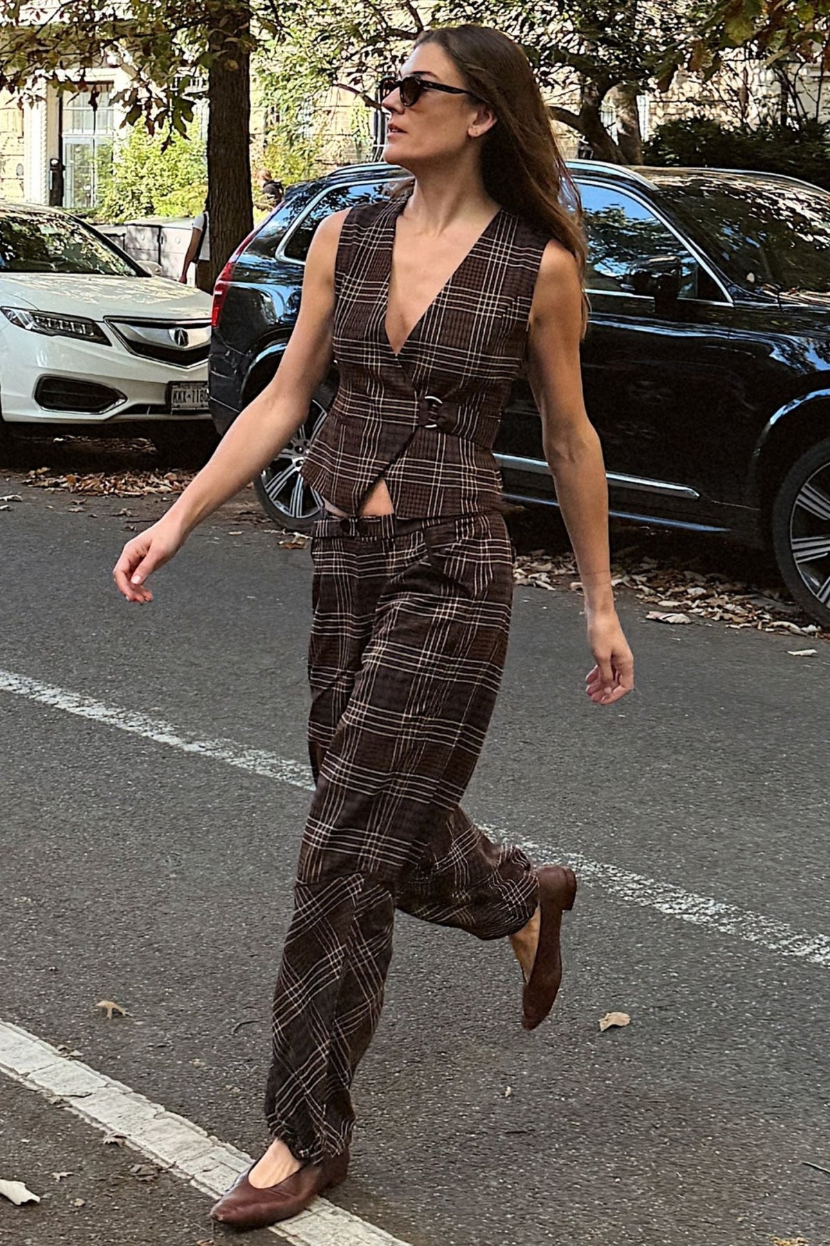 Tullerina Wrap Plaid Vest -Brown Plaid - Zandra Stone
