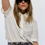 White Silk Jacquard Short Sleeve Button Down Shirt - Zandra Stone