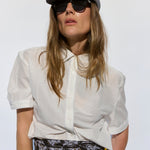 White Silk Jacquard Short Sleeve Button Down Shirt - Zandra Stone