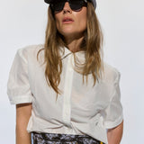 White Silk Jacquard Short Sleeve Button Down Shirt - Zandra Stone