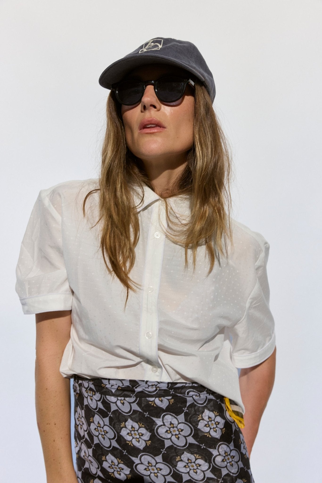 White Silk Jacquard Short Sleeve Button Down Shirt - Zandra Stone