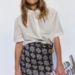 White Silk Jacquard Short Sleeve Button Down Shirt - Zandra Stone