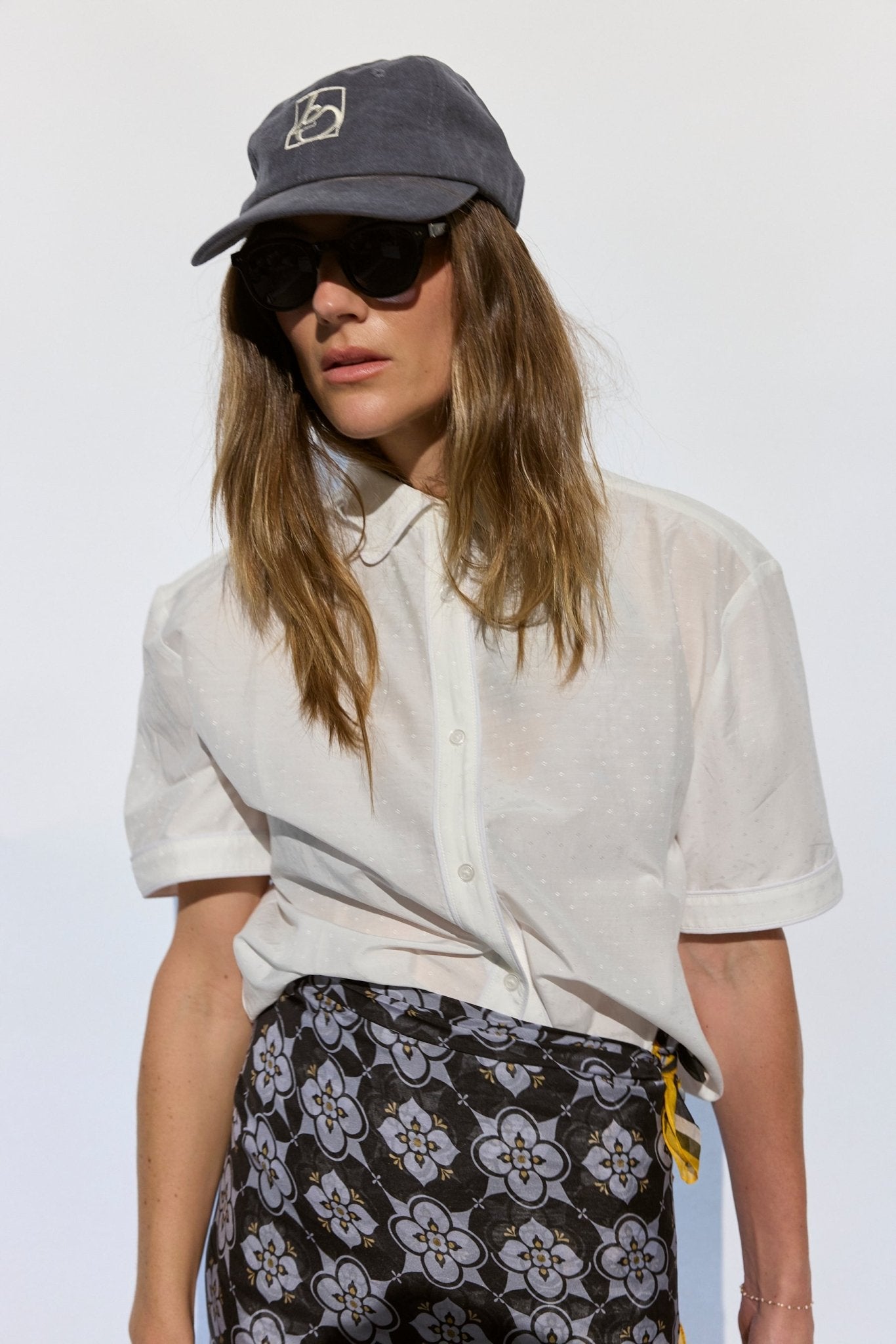 White Silk Jacquard Short Sleeve Button Down Shirt - Zandra Stone