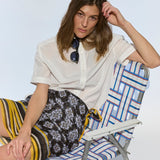 White Silk Jacquard Short Sleeve Button Down Shirt - Zandra Stone